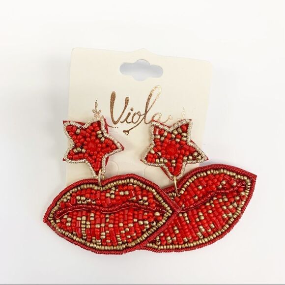 Boho Beaded Lip Star Statement Drop Earrings - Picture 3 of 5